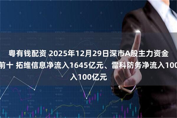 粤有钱配资 2025年12月29日深市A股主力资金增仓前十 拓维信息净流入1645亿元、雷科防务净流入100亿元
